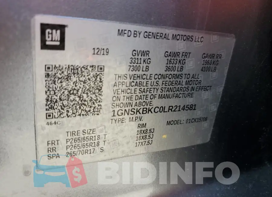 1GNSKBKC0LR214581 Photo# 13