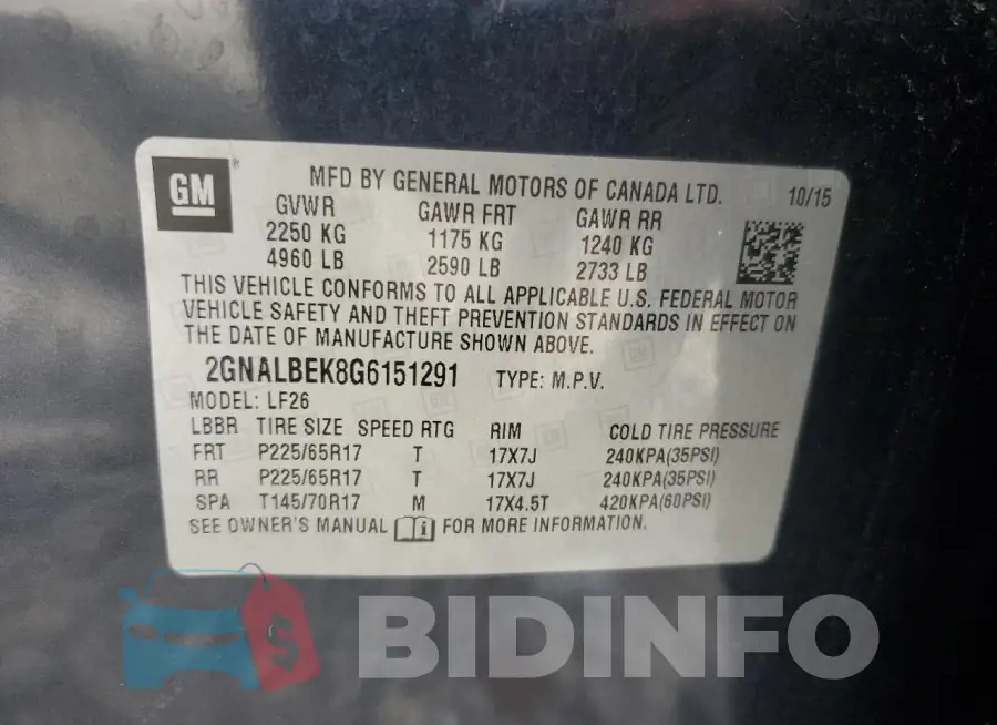 2GNALBEK8G6151291 Photo# 13