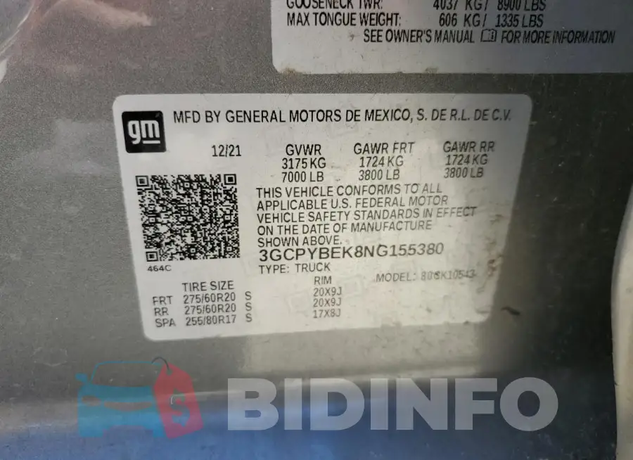 3GCPYBEK8NG155380 Photo# 12
