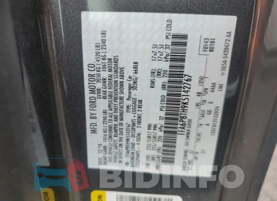 1FA6P8TH9K5142767 Photo# 12
