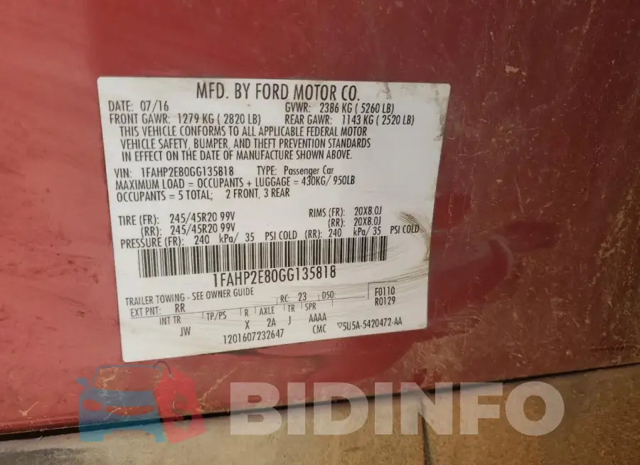 1FAHP2E80GG135818 Photo# 12