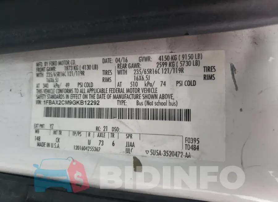 1FBAX2CM9GKB12292 Photo# 13