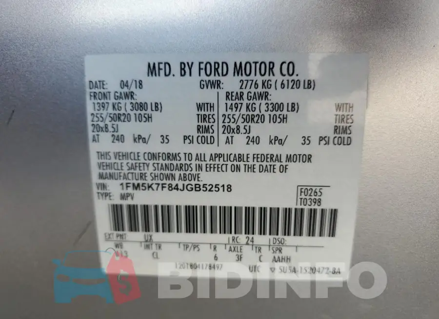 1FM5K7F84JGB52518 Photo# 13