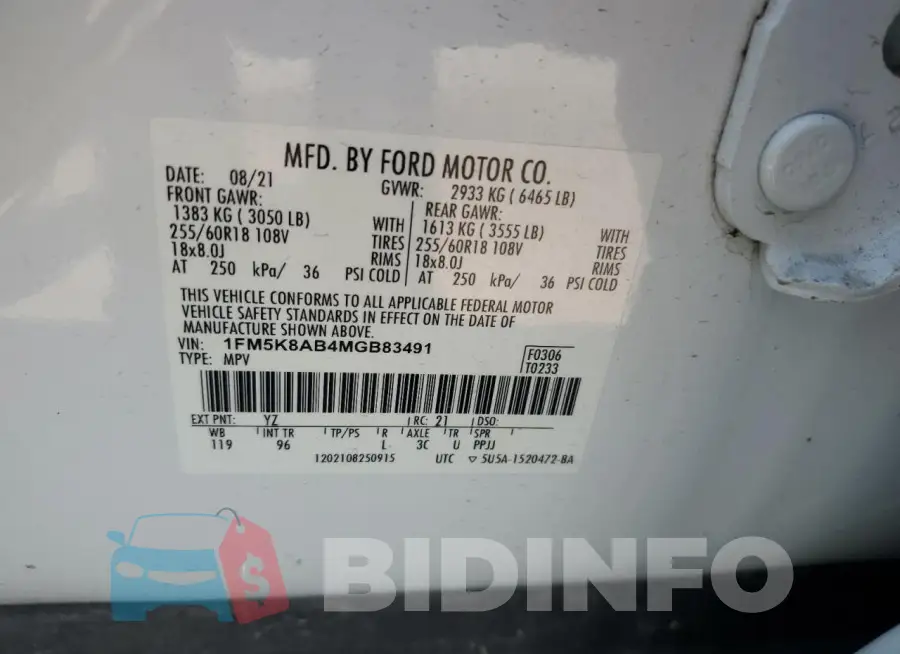 1FM5K8AB4MGB83491 Photo# 13