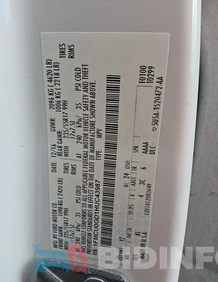 1FMCU0GD1HUC43987 Photo# 13