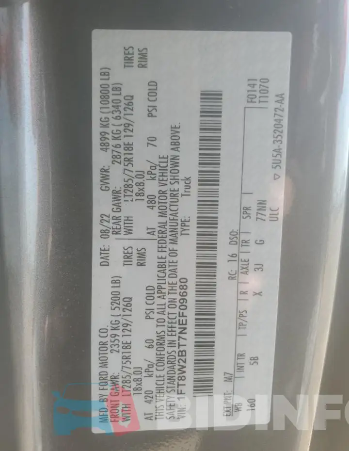 1FT8W2BT7NEF09680 Photo# 12