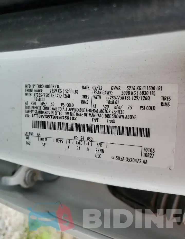 1FT8W3BT9NED50182 Photo# 12