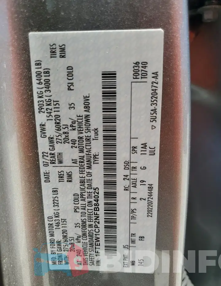 1FTEW1CP2NFB84025 Photo# 12