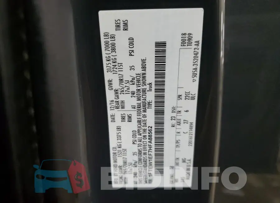1FTEW1EF7HFA88562 Photo# 14