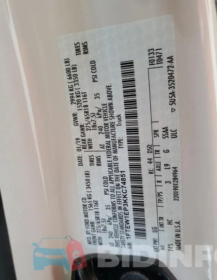 1FTEW1EP3KKC74851 Photo# 12