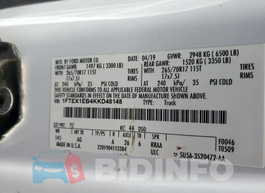 1FTEX1EB4KKD48148 Photo# 12