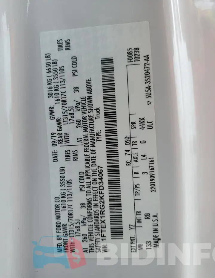 1FTEX1RG2KFD34067 Photo# 12