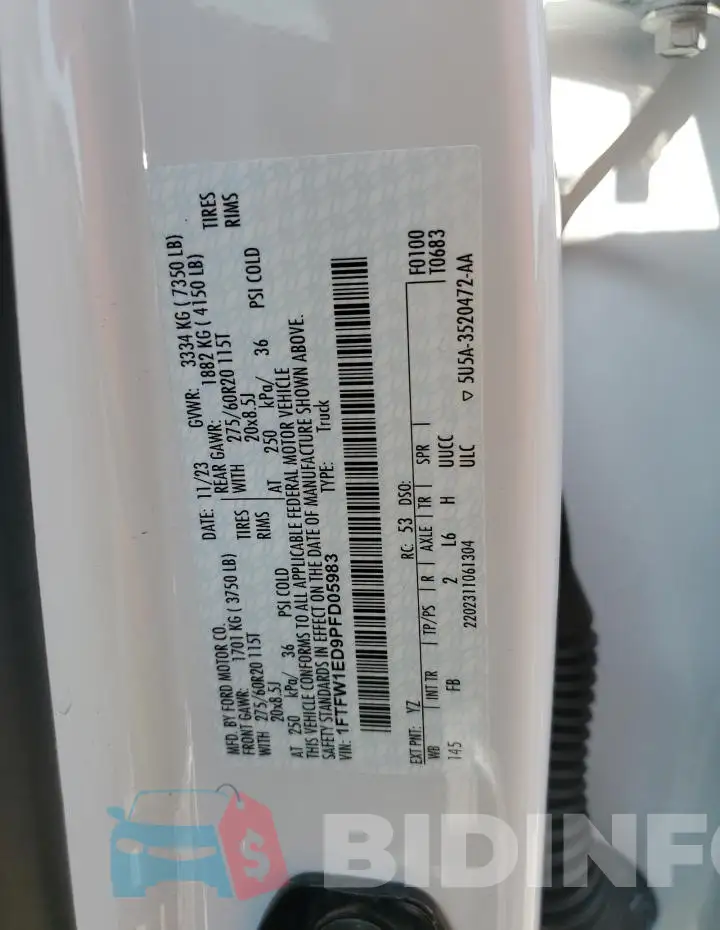 1FTFW1ED9PFD05983 Photo# 13