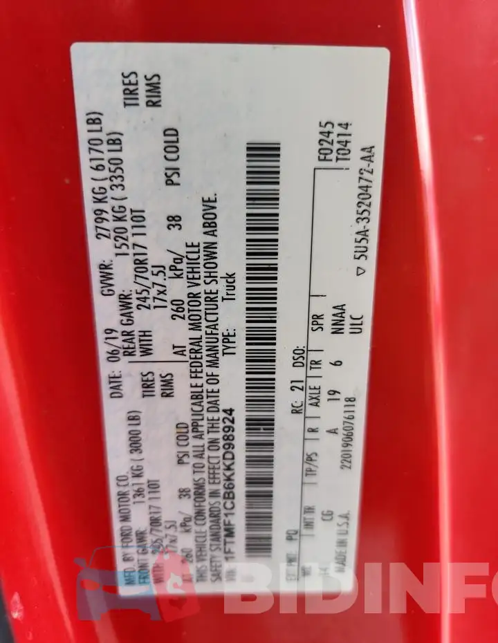 1FTMF1CB6KKD98924 Photo# 12