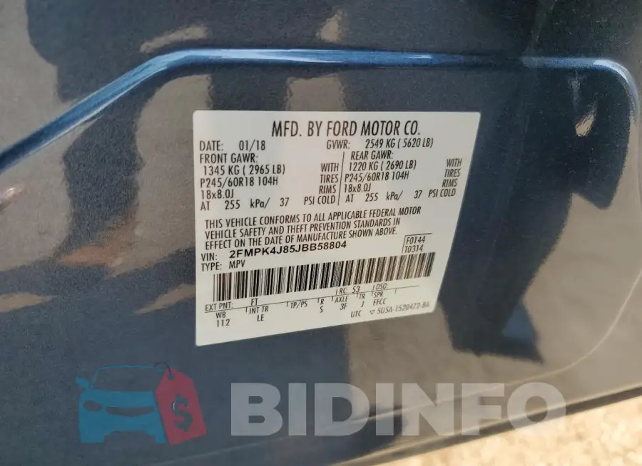 2FMPK4J85JBB58804 Photo# 12