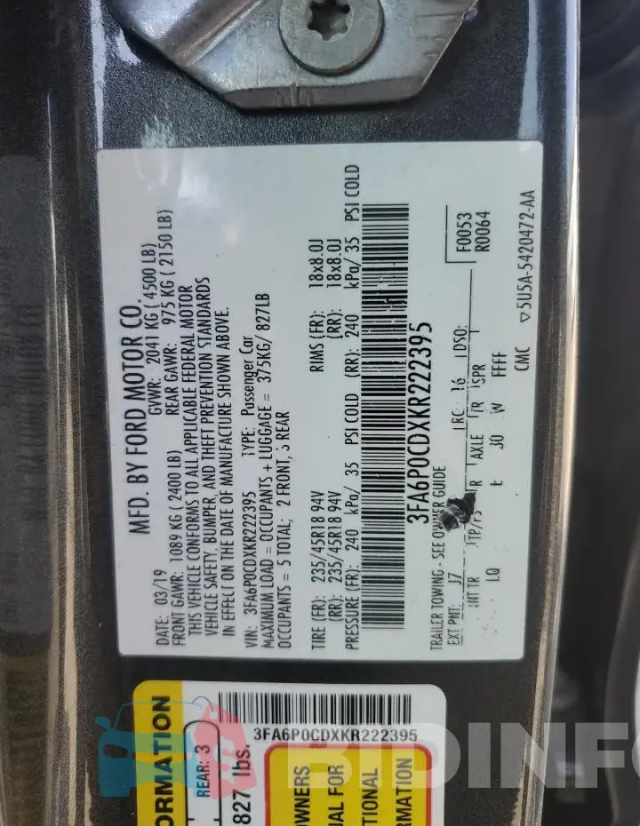 3FA6P0CDXKR222395 Photo# 13