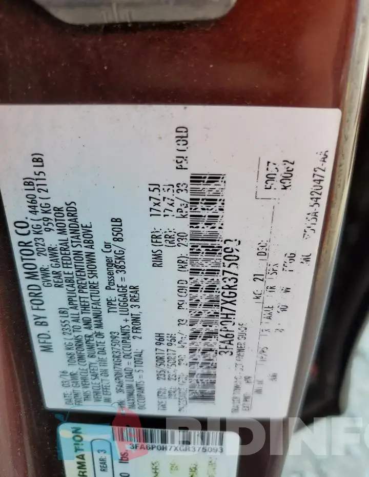 3FA6P0H7XGR375093 Photo# 12