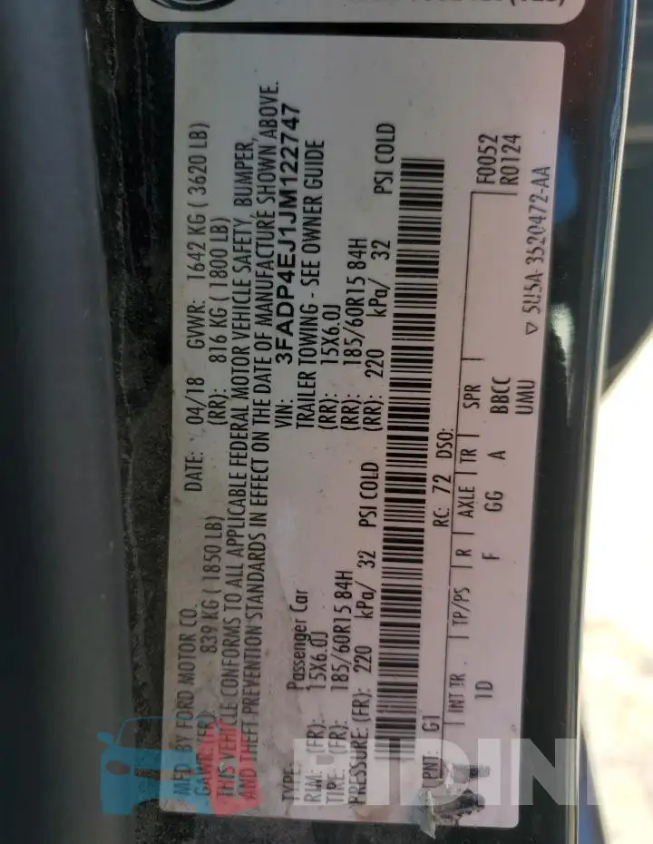 3FADP4EJ1JM122747 Photo# 12