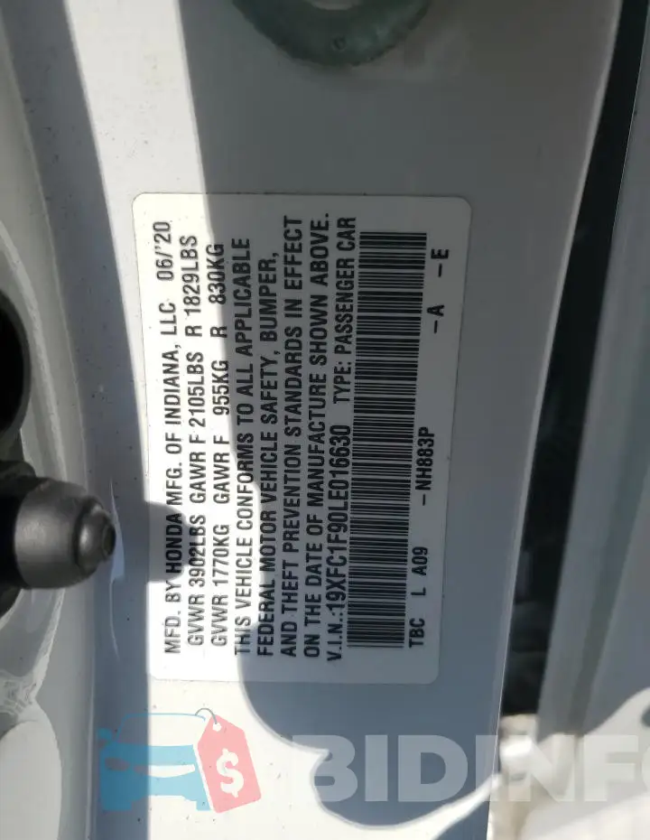 19XFC1F90LE016630 Photo# 12