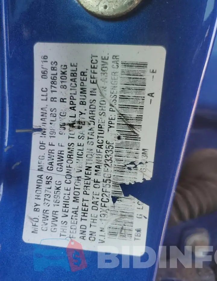 19XFC2F55GE233356 Photo# 12