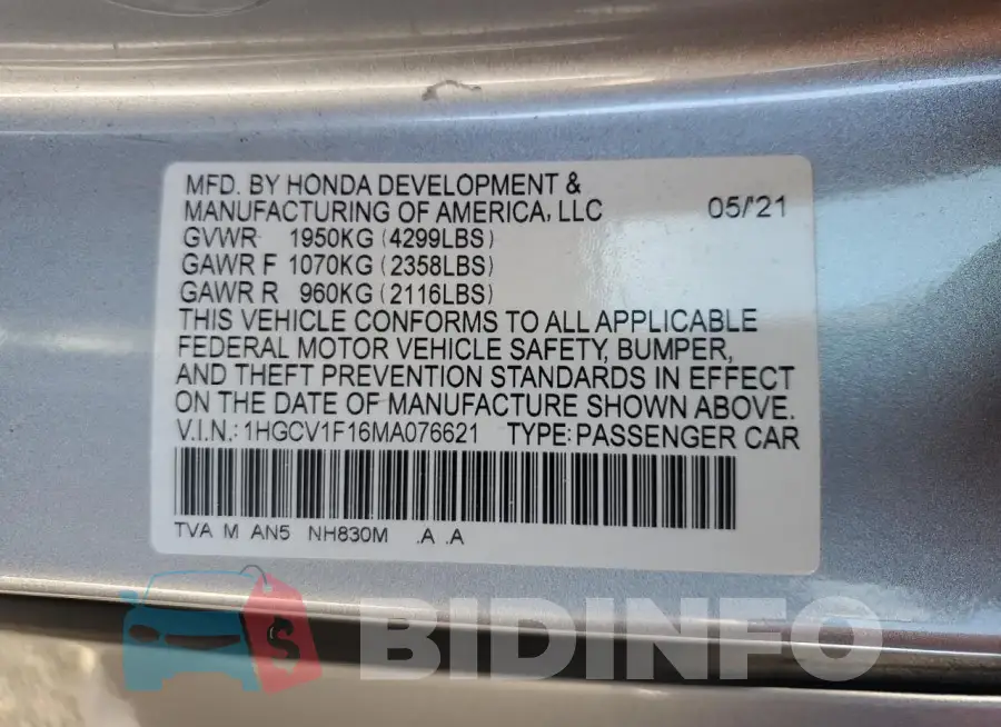 1HGCV1F16MA076621 Photo# 13
