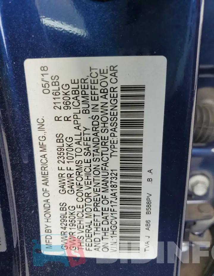 1HGCV1F17JA187321 Photo# 12
