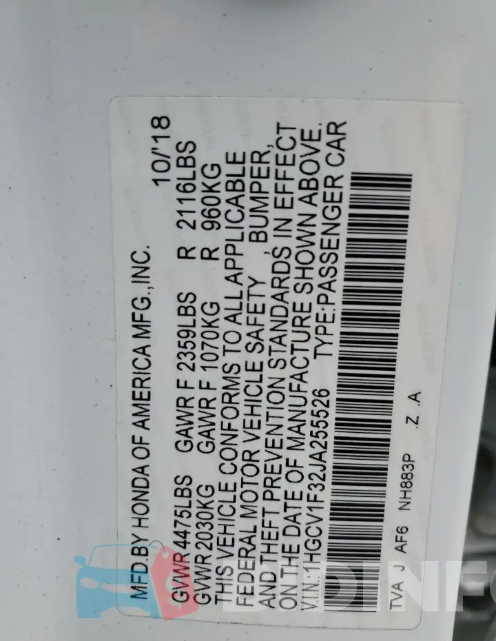1HGCV1F32JA255526 Photo# 12
