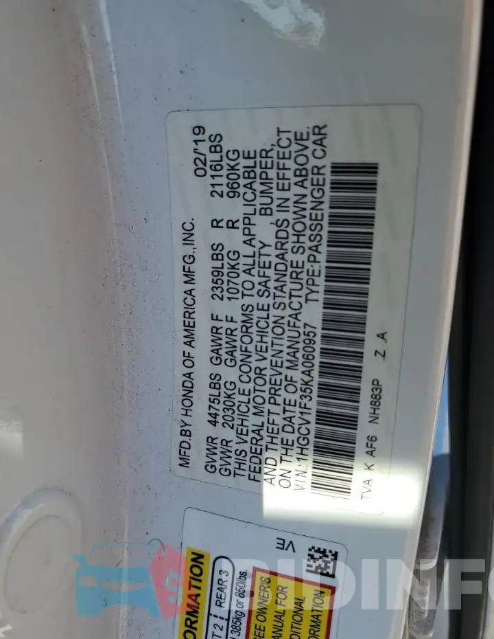 1HGCV1F35KA060957 Photo# 12