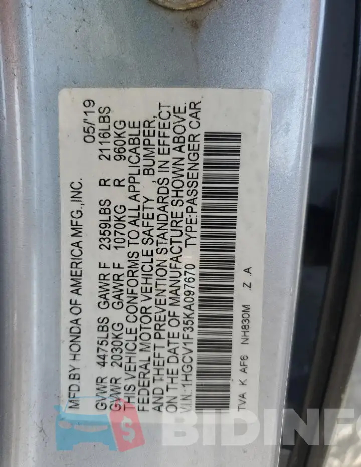 1HGCV1F35KA097670 Photo# 13