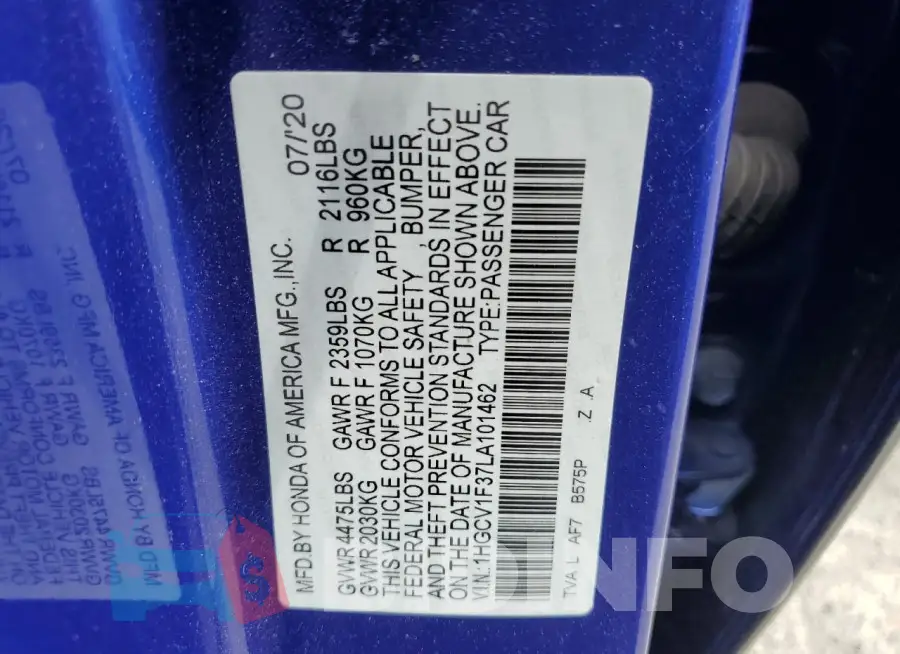 1HGCV1F37LA101462 Photo# 12