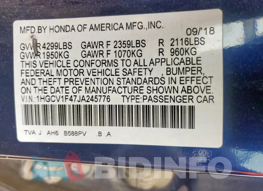 1HGCV1F47JA245776 Photo# 12