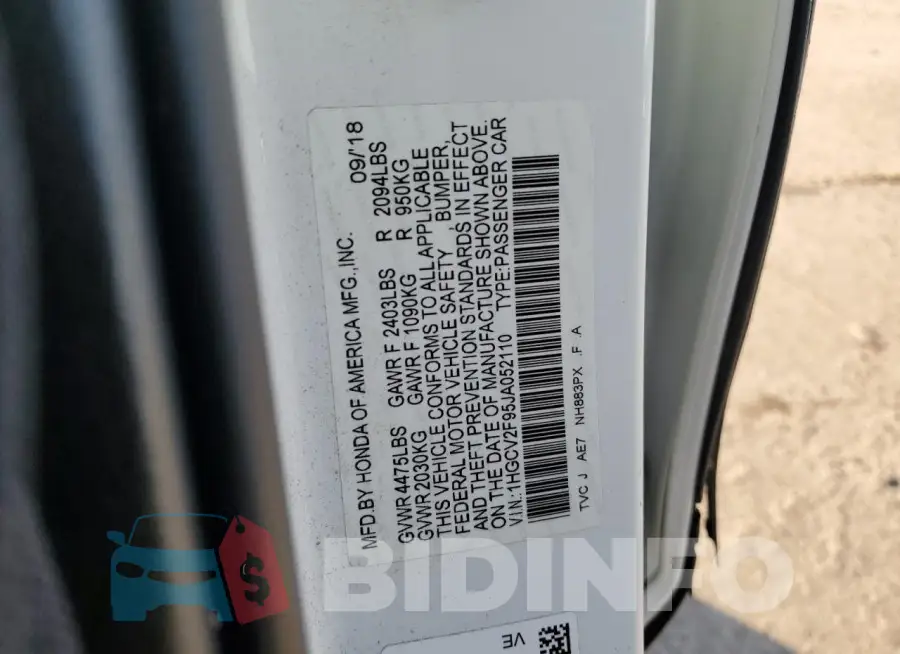 1HGCV2F95JA052110 Photo# 12