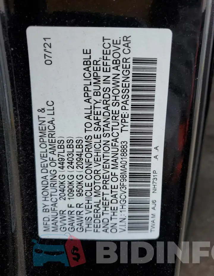 1HGCV3F98MA018883 Photo# 12