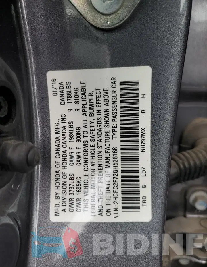 2HGFC2F72GH526168 Photo# 12