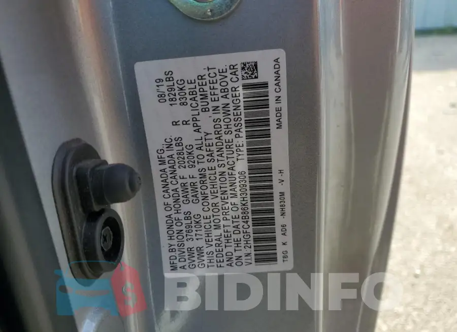 2HGFC4B86KH309306 Photo# 12
