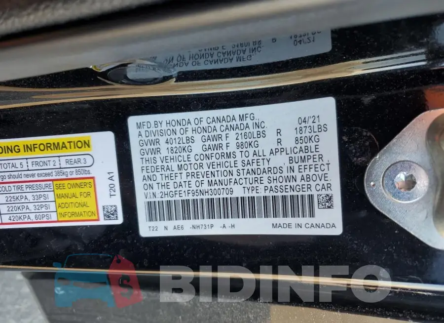 2HGFE1F95NH300709 Photo# 12