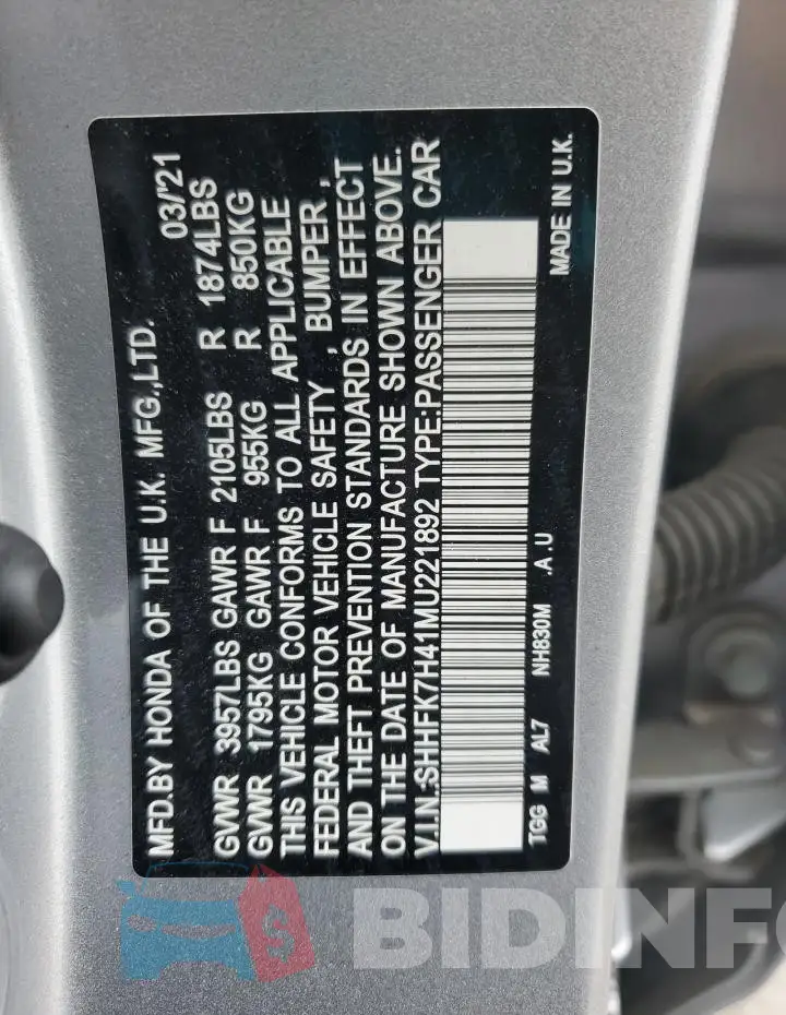SHHFK7H41MU221892 Photo# 12