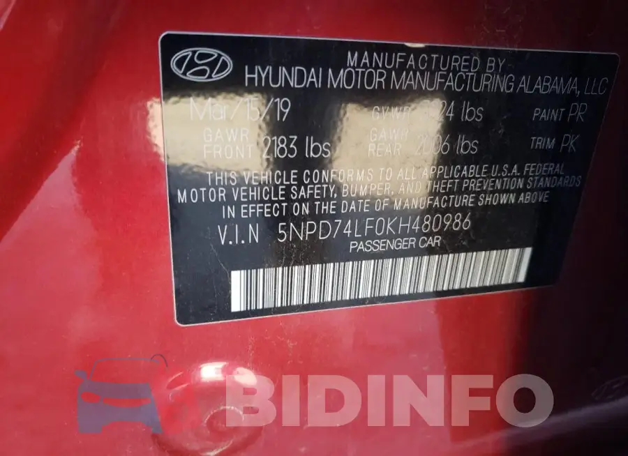 5NPD74LF0KH480986 Photo# 12