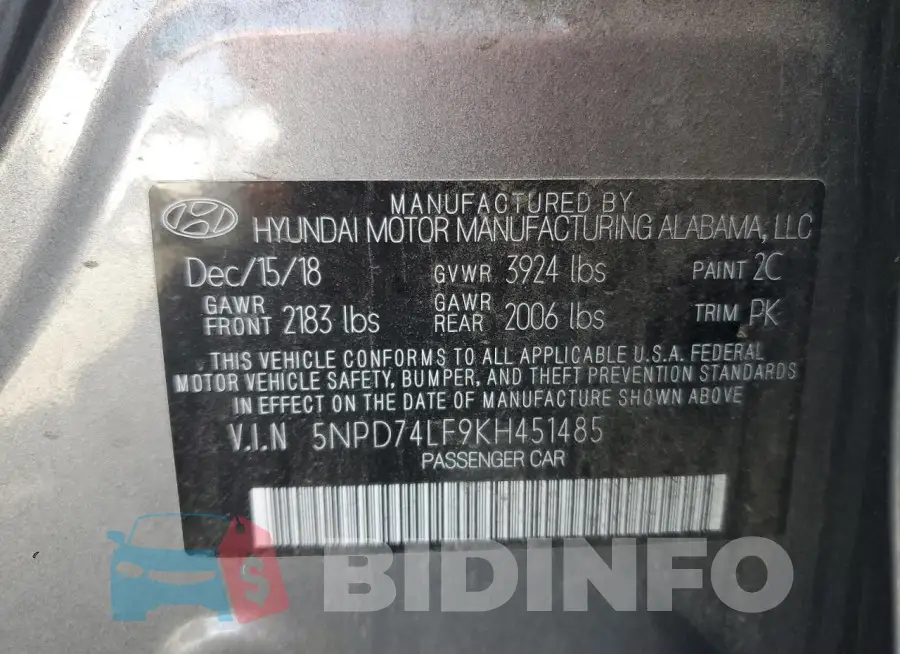 5NPD74LF9KH451485 Photo# 12