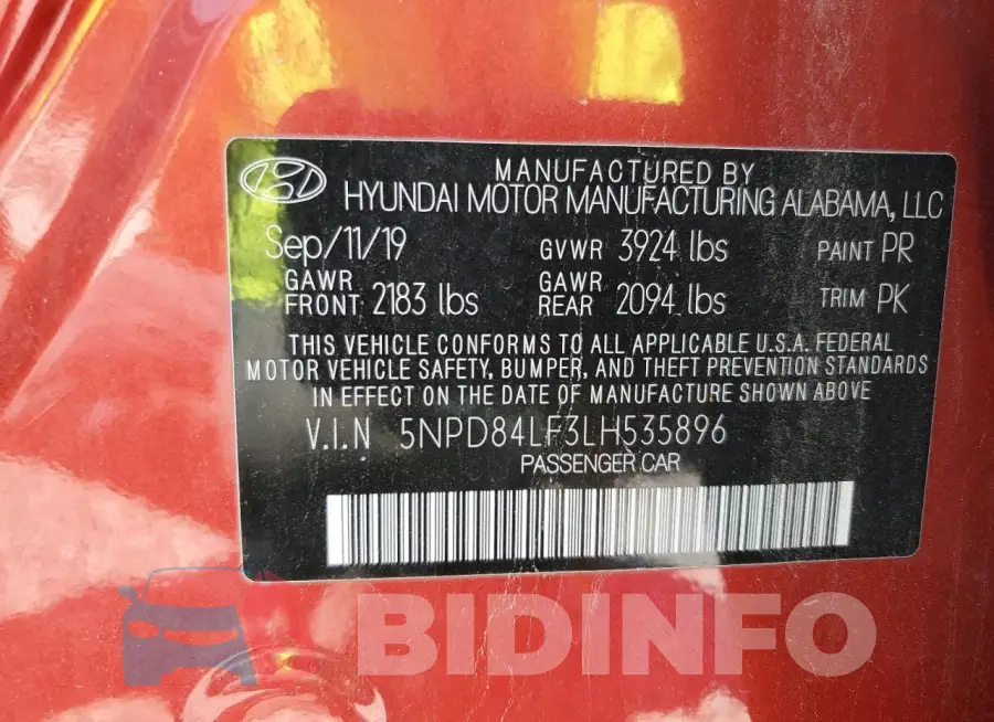 5NPD84LF3LH535896 Photo# 12