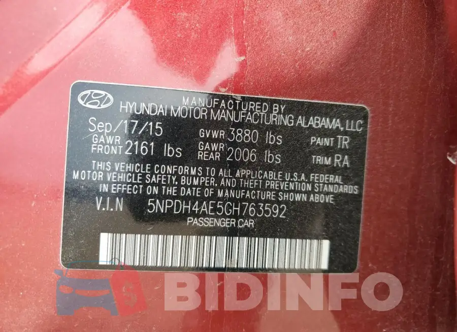 5NPDH4AE5GH763592 Photo# 12