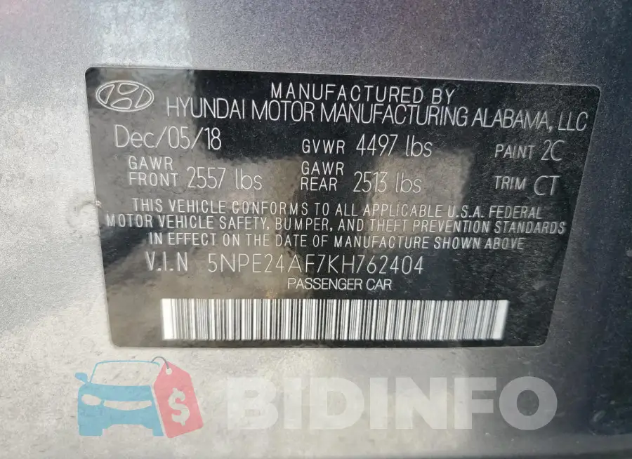 5NPE24AF7KH762404 Photo# 12