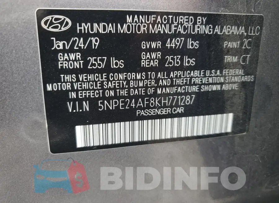 5NPE24AF8KH771287 Photo# 12
