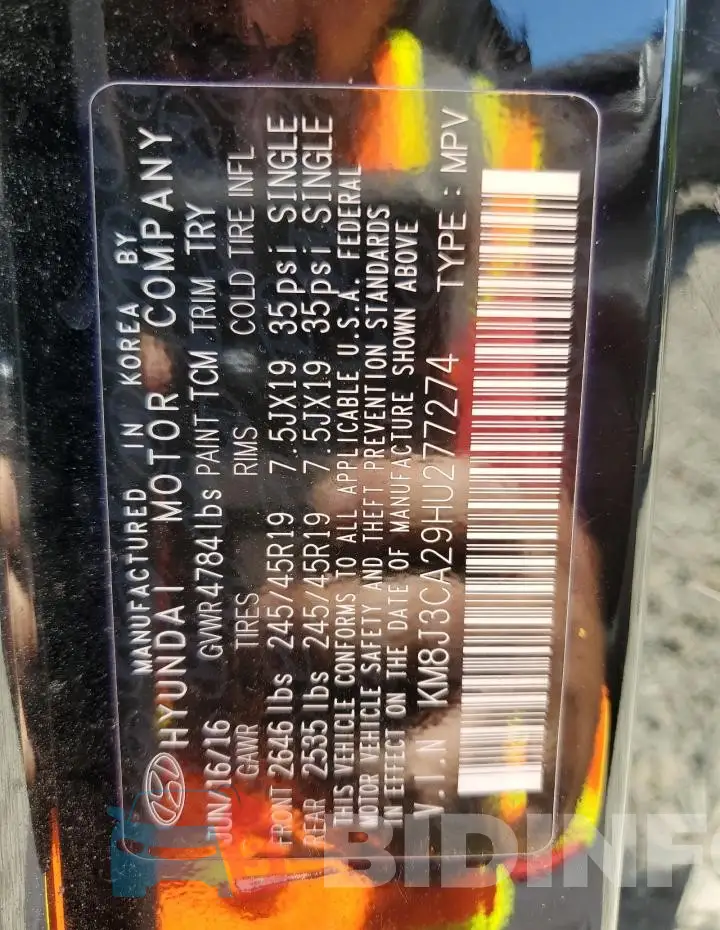 KM8J3CA29HU277274 Photo# 13