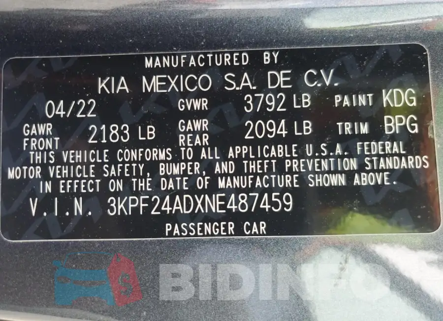 3KPF24ADXNE487459 Photo# 12