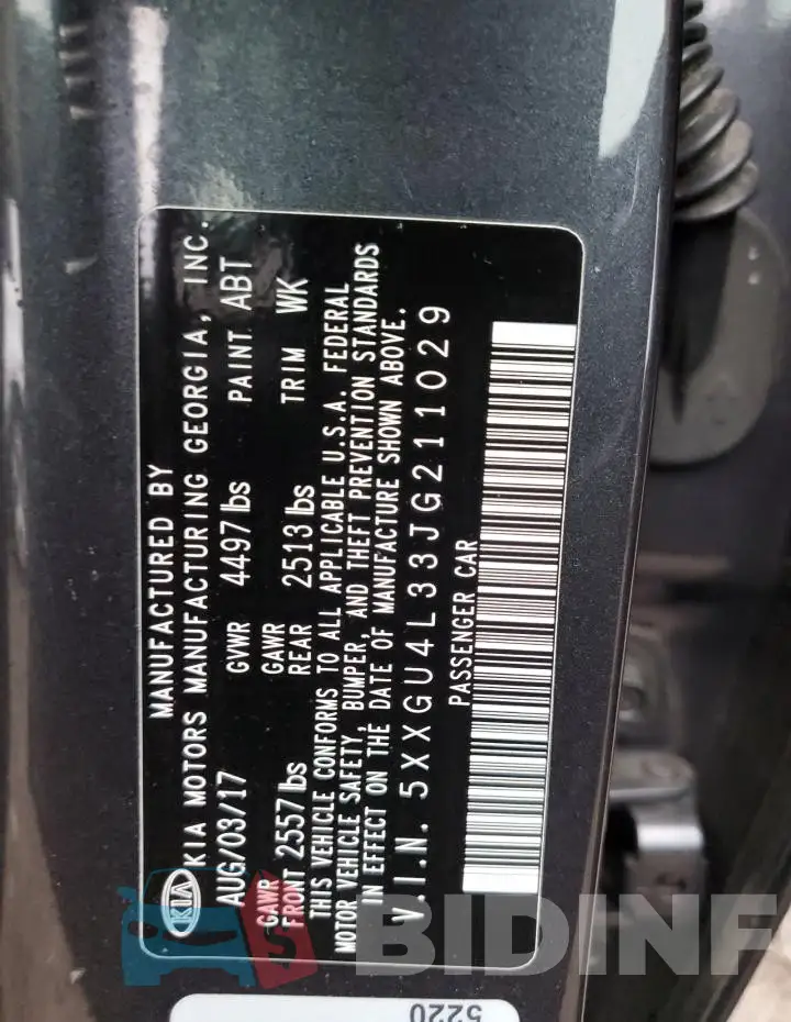 5XXGU4L33JG211029 Photo# 12
