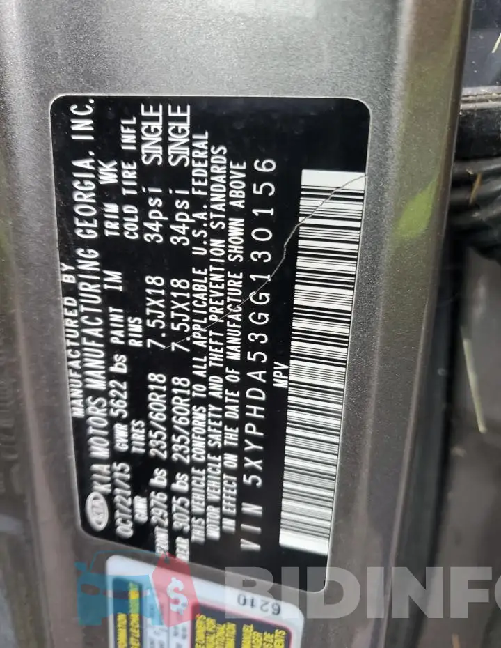 5XYPHDA53GG130156 Photo# 13