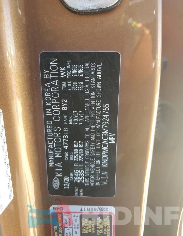 KNDPMCAC3M7924765 Photo# 13