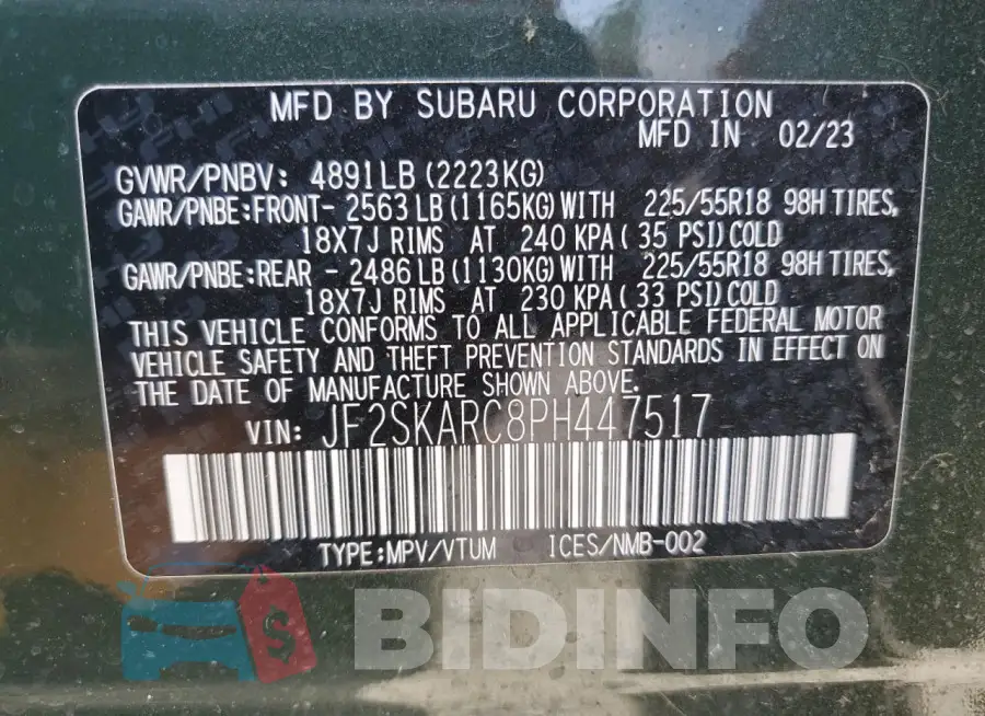 JF2SKARC8PH447517 Photo# 13