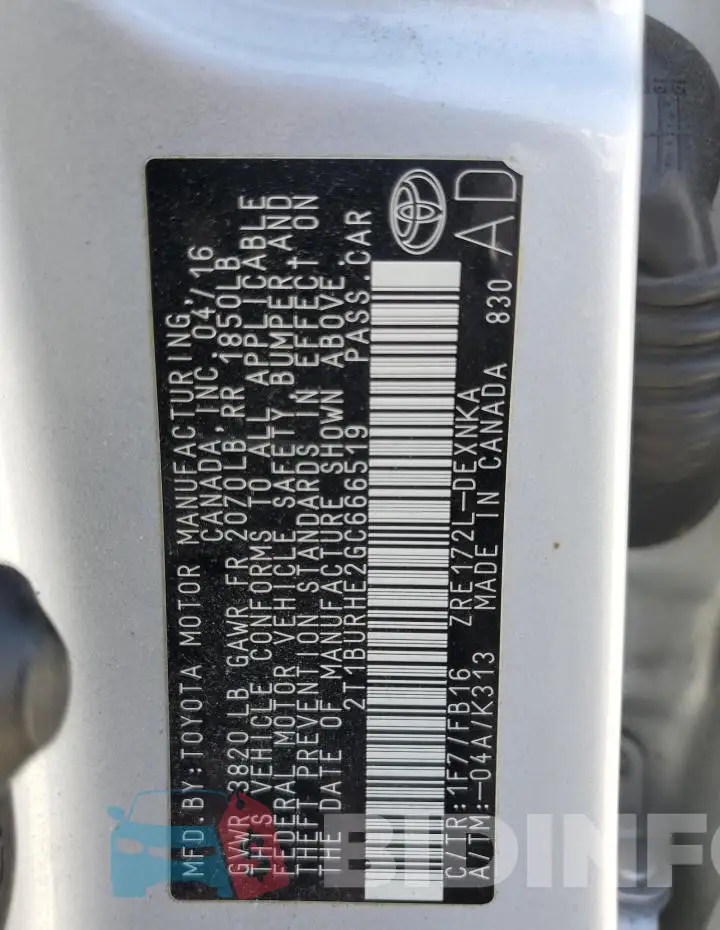 2T1BURHE2GC666519 Photo# 12